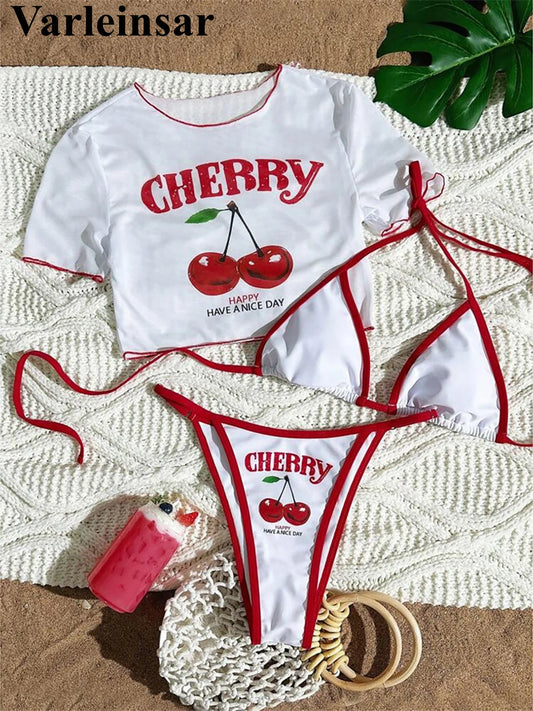 Cherry Printed 3-Piece Bikini Set