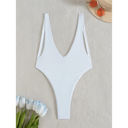 Deep V High Cut Backless One-Piece