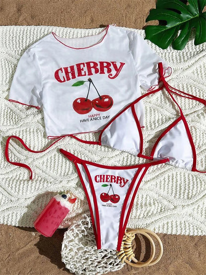 Cherry Printed 3-Piece Bikini Set